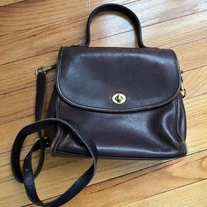 Coach dark brown vintage leather crossbody with two internal zip pockets
